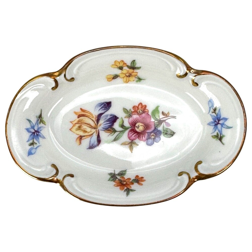 Porcelain Trinket Dish White Gold Germany Decorative Flower